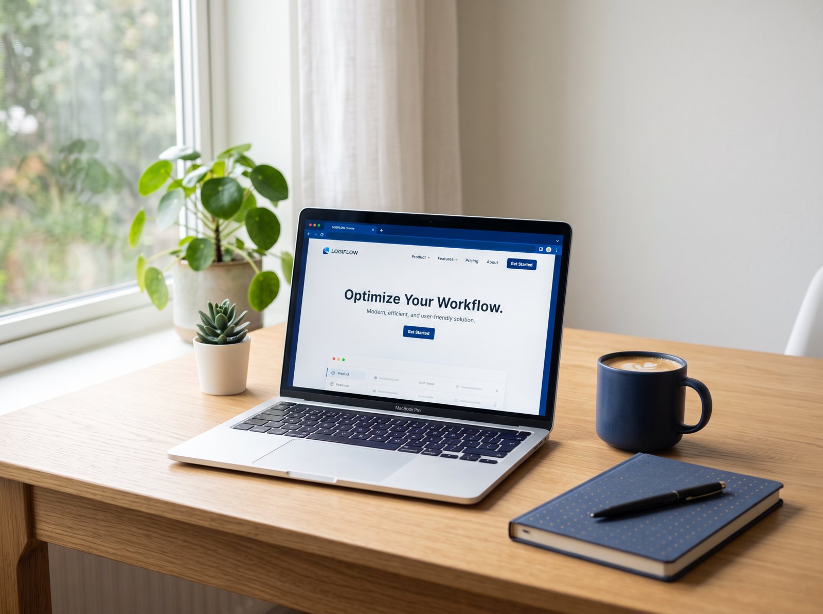Laptop mit modernem Website-Design auf einem Schreibtisch